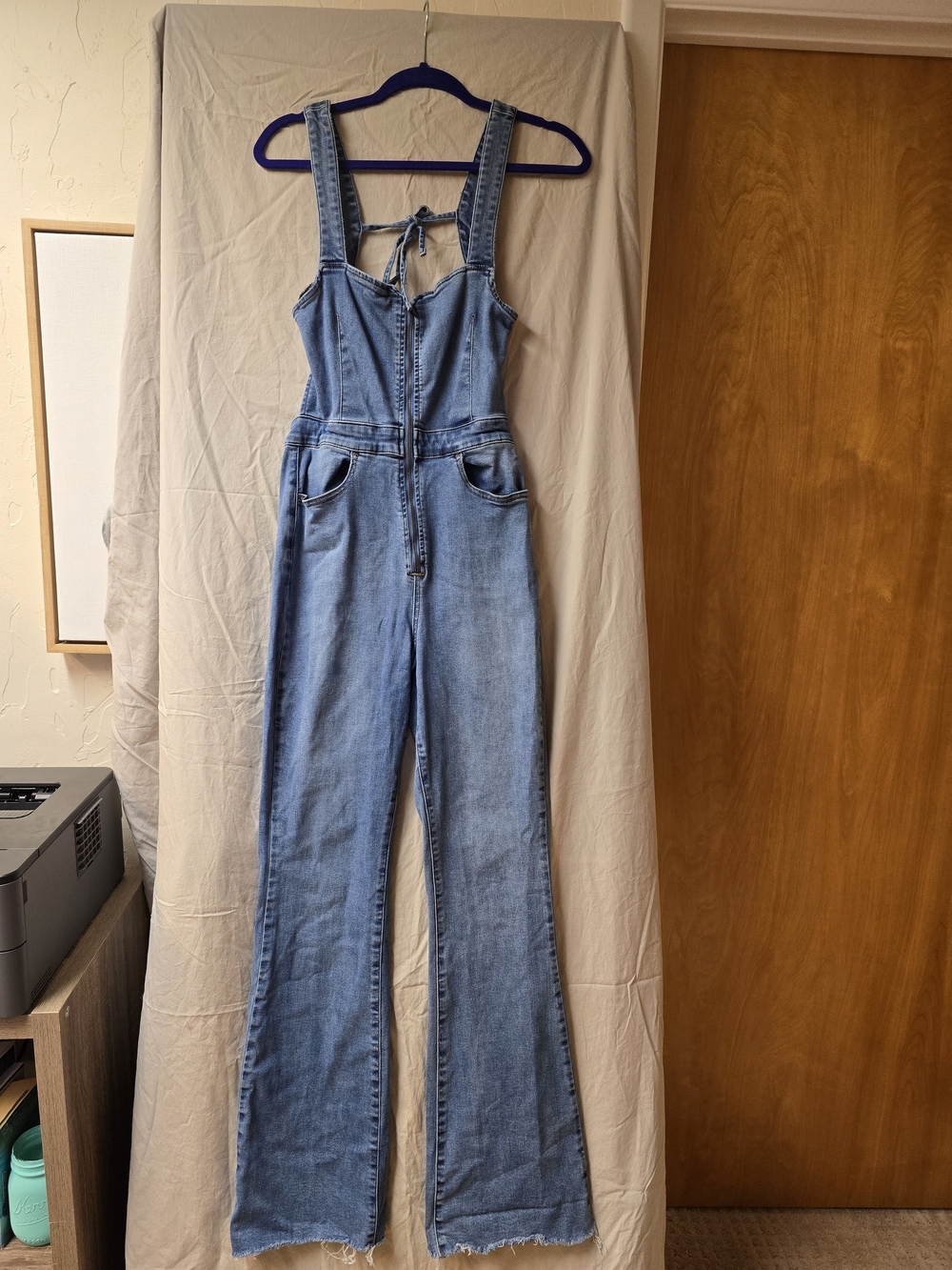 We The Free Light Blue Denim Tie-Back Jumpsuit